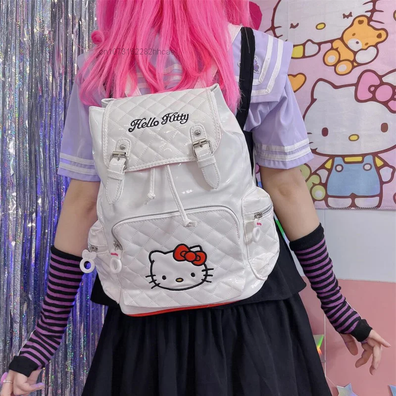 Sanrio Hello Kitty Y2K Spicy Girl PU Gothic Backpack Japanese Fashion Harajuku Large Capacity School Bag Female Cute Travel Bags