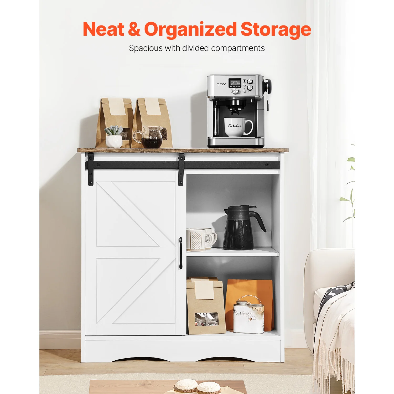 

Кофейный барный стол-тумба с 3-ярусной полкой