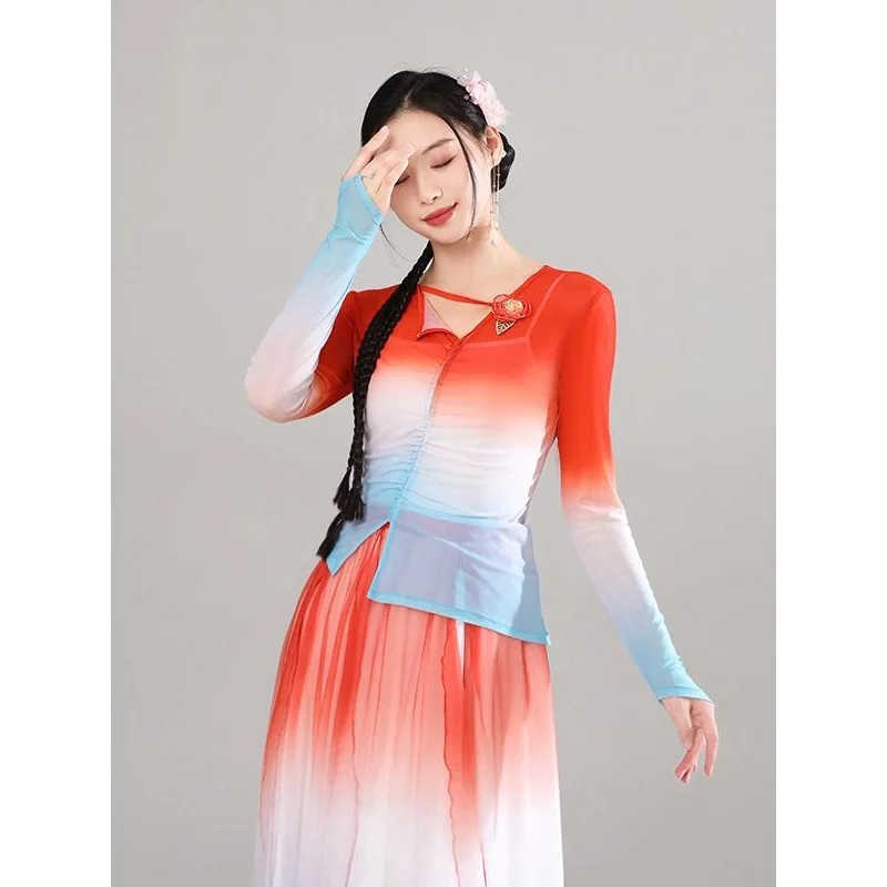 Costume da danza classica: gonna ampia svasata in stile cinese con abito da spettacolo in seta sfumata