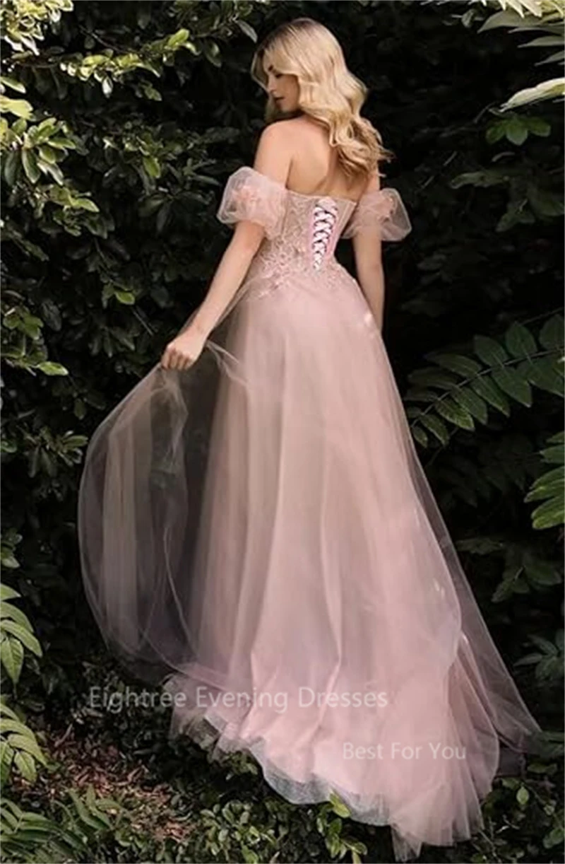 Eightree Fairy Pink A Line Sweetheart Prom Party Dresses Baby Blue 3D Flower High Slit Evening Gowns Sexy Long  Graduation Dress