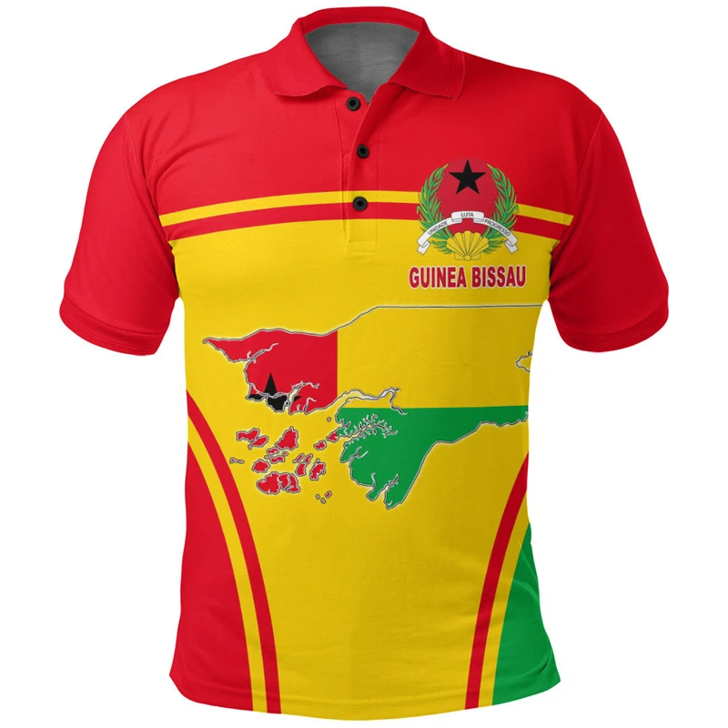 Africa Guinea-Bissau Map Flag 3D Print Polo Shirts For Men National Emblem Short Sleeve Patriotic Coat Of Arms POLO Shirt Jersey