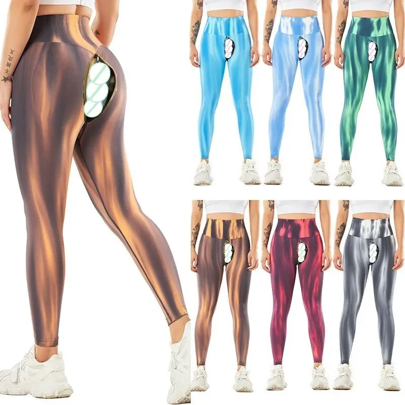 

Open Crotch Outdoor Sex Pants Women Yoga Trousers Seamless Leggings Push Up High Waist Peach Hip Sports Running Tight Bottoms