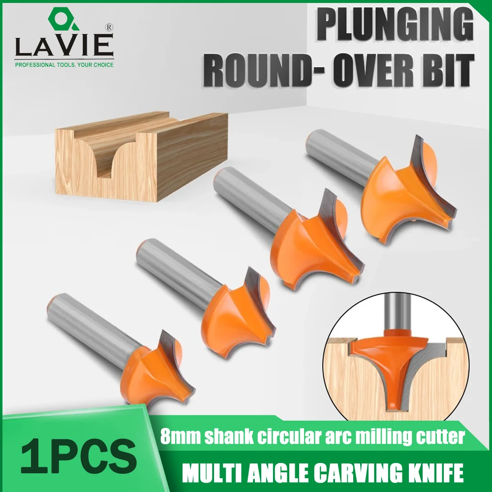 

LAVIE 8mm Shank Milling Cutter Plunging Round- Over Router Bits Woodworking Engraving Machine Router Tools CNC Mill 공구 예초기커터날