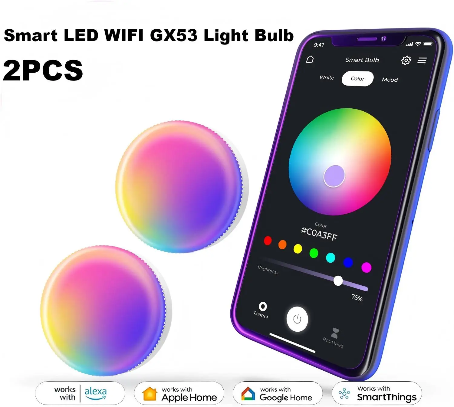 2 قطعة مصابيح كهربائية ذكية TUYA WiFi GX53 مصباح متغير اللون عكس الضوء GX53 220 فولت العمل مع أليكسا/جوجل الحياة الذكية مزامنة الموسيقى الخفيفة