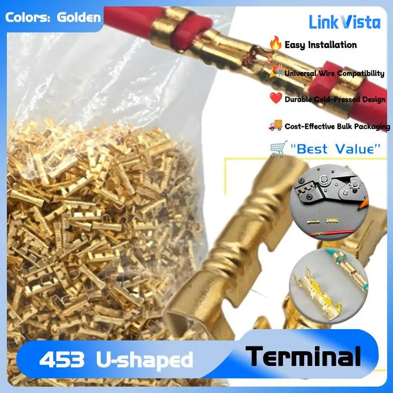 Wire Cold Press Connectors with Serrated Teeth 453 Series U-Shaped Spade Terminals Tin-Plated Brass 50-200 Pcs for 0.3-1.5mm²