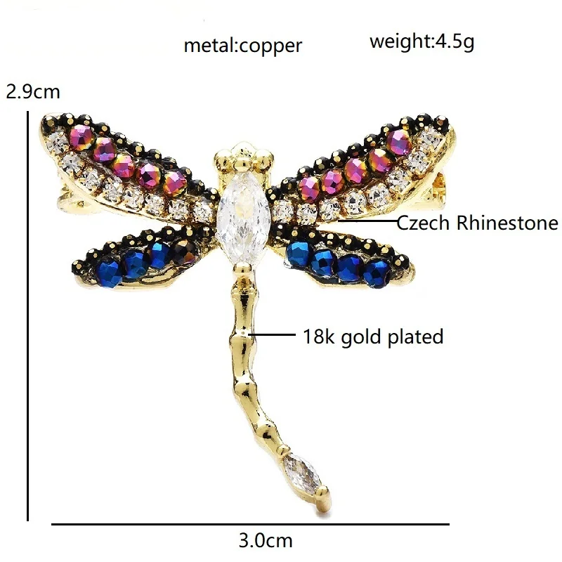 Wuli&baby Handmade Cute Dragonfly Brooches For Women Lady 2-color High Quality Crystal Insects Party Office Brooch Pins Gifts