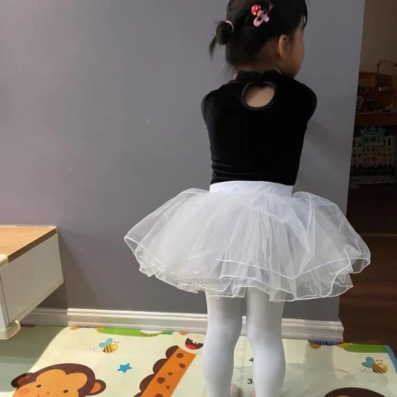 Модная и милая шифоновая юбка с широкими полями, детский танец, балетная юбка для девочек, пышная белая танцевальная юбка до половины тела