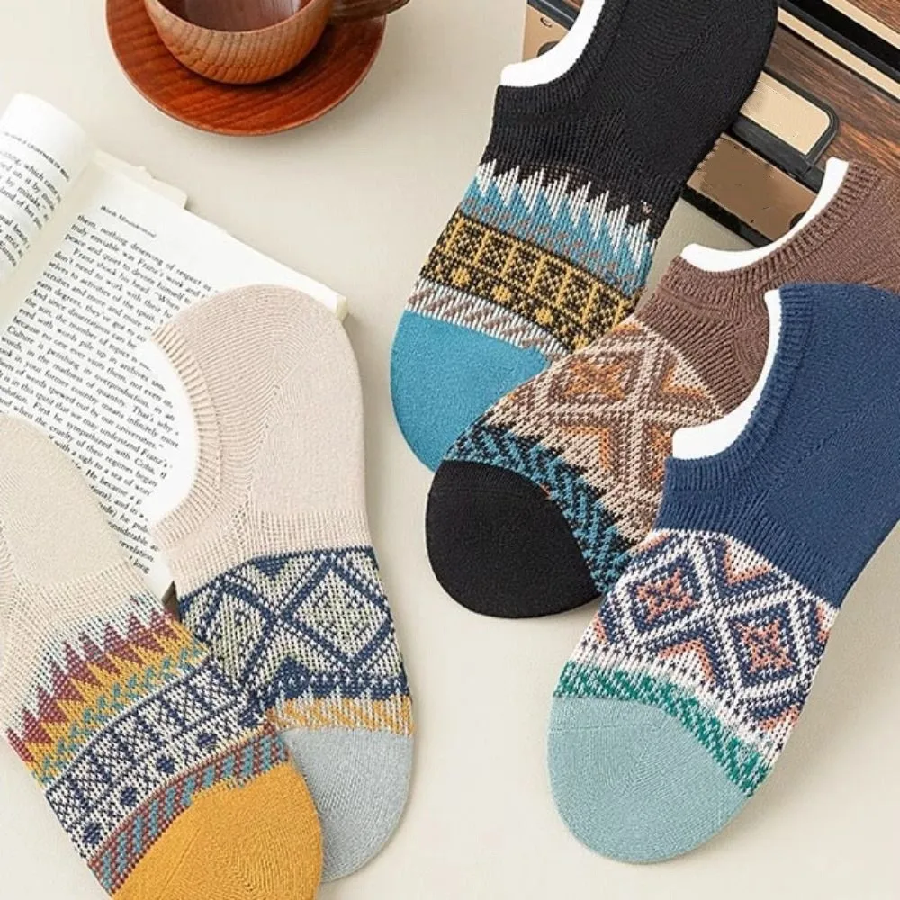 10Pairs شبكة الموضة الرجعية قارب الجوارب العرقية نمط تنفس المرقعة منخفضة العجل الجوارب الجوارب أنبوب قصير الجوارب غير مرئية الدافئة