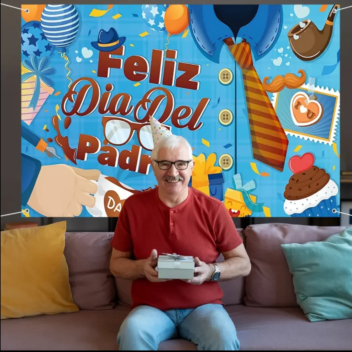 Feliz Dia Del Padre Spanish Happy Father's Day Backdrop Blue Grid Ties Trophy Best Dad Family Party Decor Banner Photozone Props