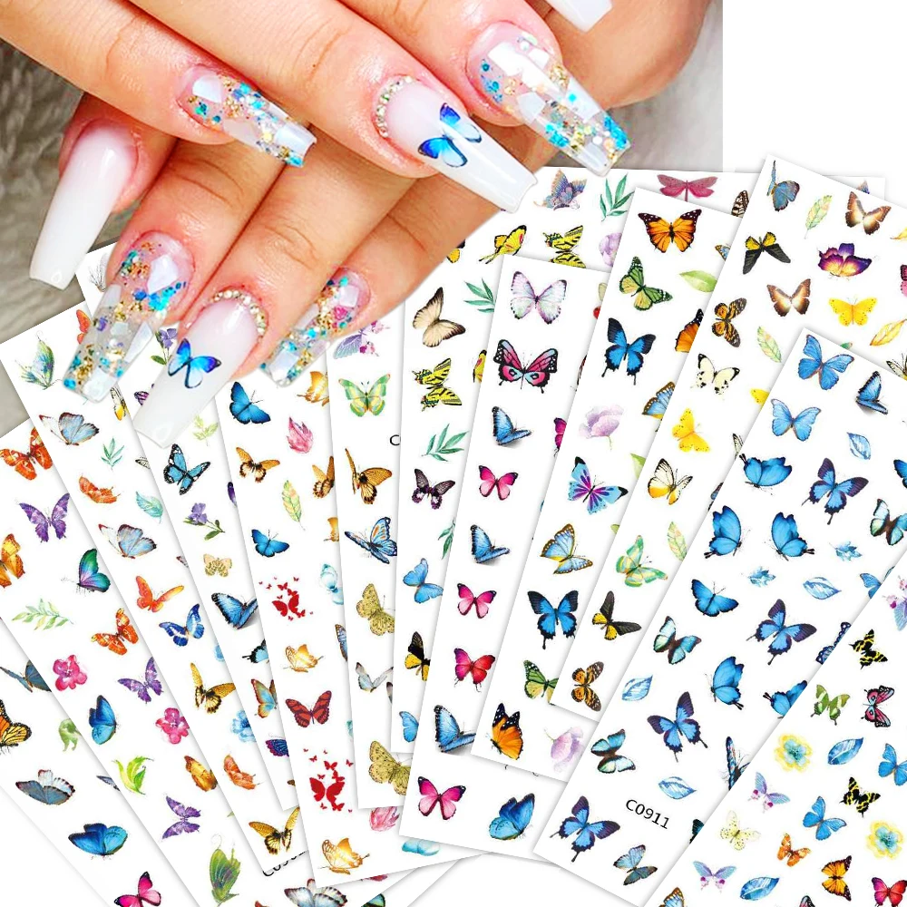 

12pcs 3D Butterfly Nail Art Stickers Set Adhesive Sliders Colorful Flowers Nail Decals Manicure Wraps Nail Beauty Decorations