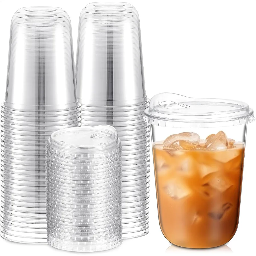 

Clear Plastic Cups with Strawl Sip Lids Round Bottom Togo Cups for Coffee Smoothie Cold Beverage Coffee Shops and Party Cateri