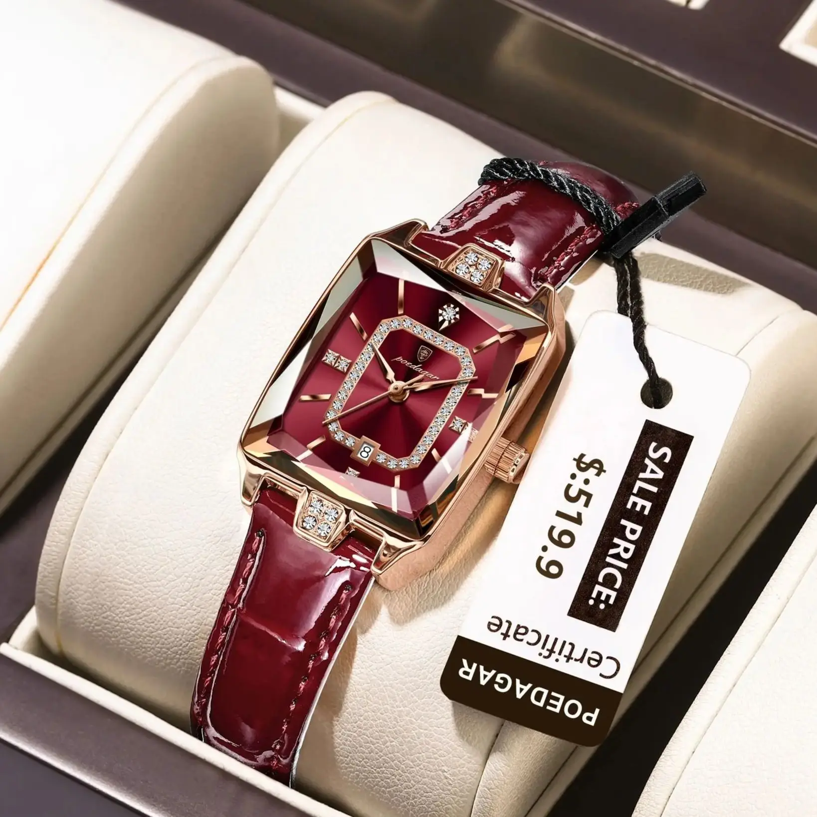 POEDAGAR модные прямоугольные женские наручные часы кожаные водонепроницаемые часы с датой для женщин элегантные роскошные женские кварцевые часы Reloj