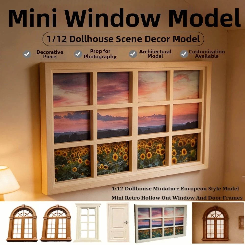 

1:12 Dollhouse Miniature Model Window Retro Hollow Out European Style Door Frames Furniture Decor Multicolors Mini