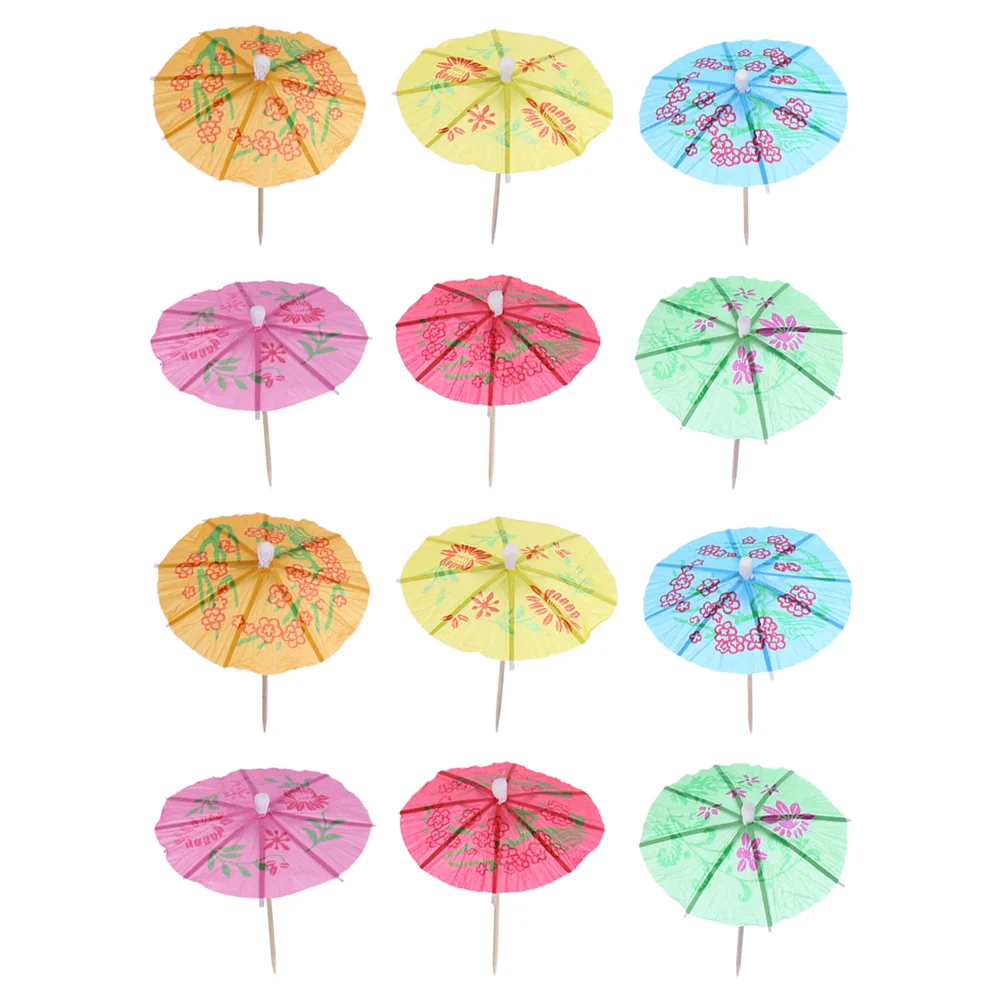 288 Pcs Cocktail Manual Sign Banquet Beverages Summer Decor Umbrellas Fruit Picks Toothpicks Paper Wooden Miniature Model