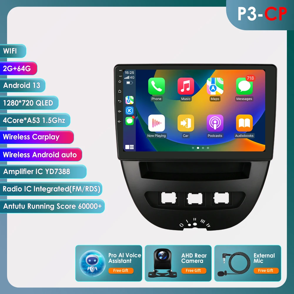 Android autoradio voor Peugeot 107 2005 Citroen C1 2014 Toyota Aygo draadloze Carplay Auto GPS auto multimedia 6115 scherm
