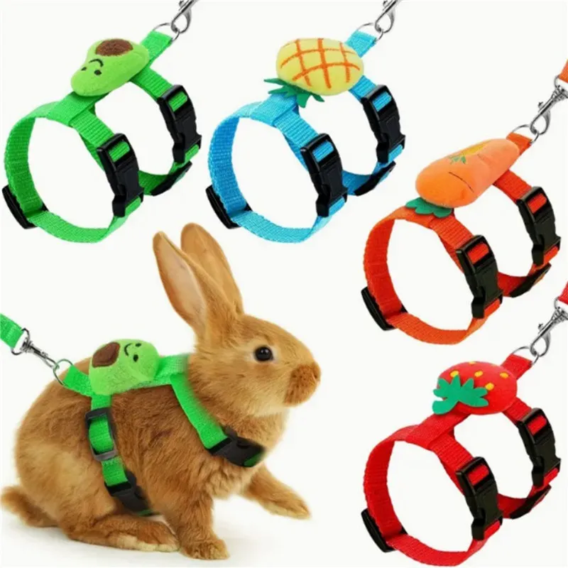 Ajustável coelho arnês para pequenos animais, caminhadas ao ar livre, decorações bonitos, Pet Slipping, Anti afrouxamento, corda de tração