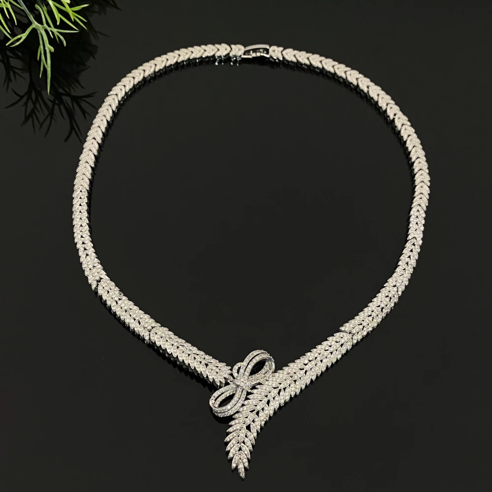 

JRH Moroccan Bridal Wedding Jewelry Set for Women Elegant Cubic Zirconia Belt bow Copper Bracelet Ring Necklace Earrings