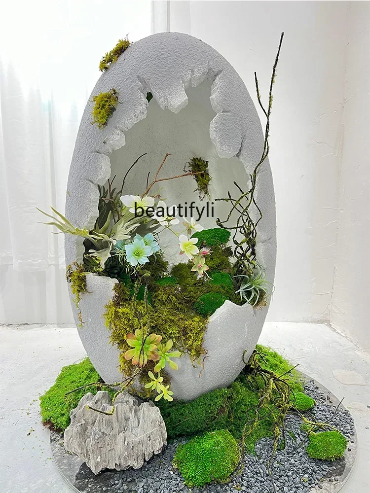 Dinosaur Egg Shell Floor Ornaments Bubble Carving Hollow Vase Artificial Flower Soft Decoration Landscape