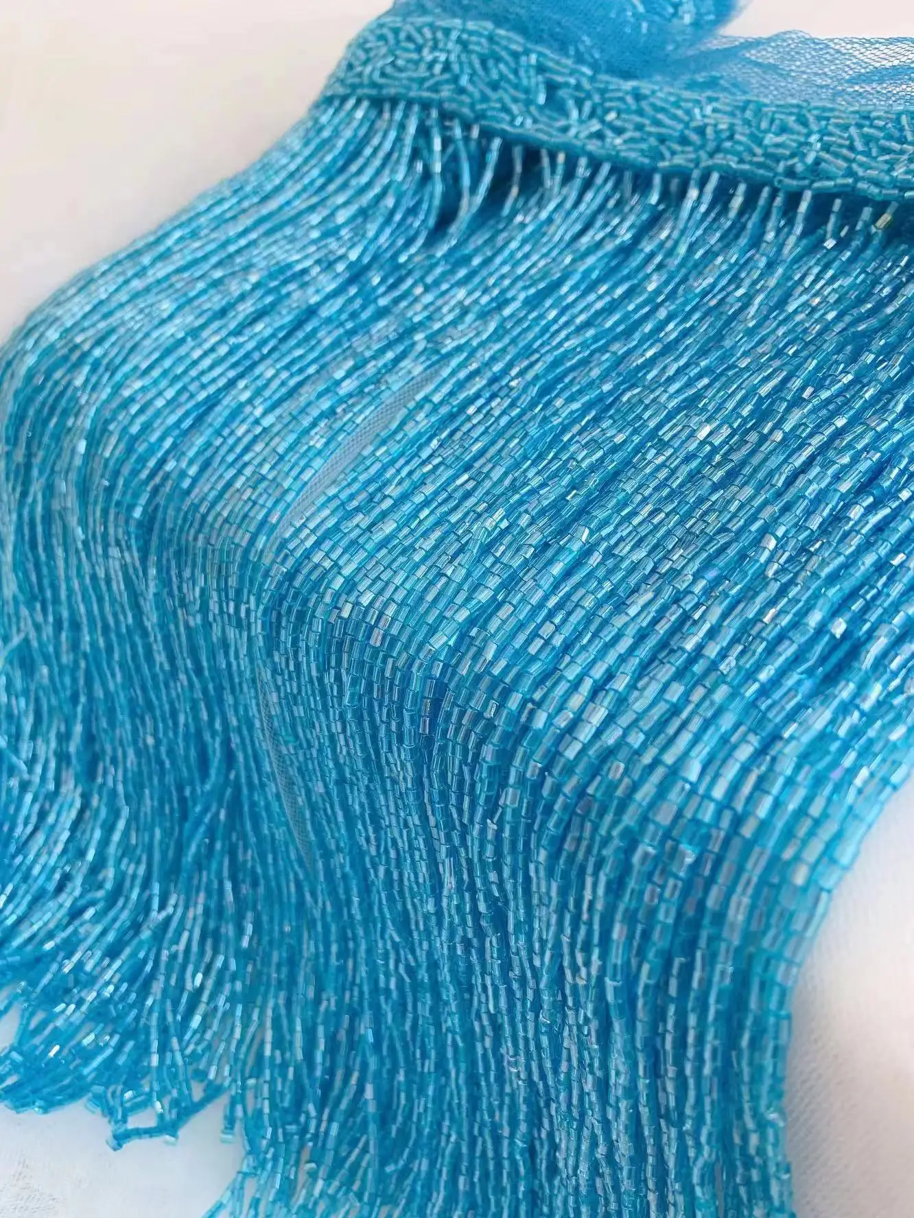 2 Yards Vivid Blue Seed Bead Fringe Trim with Tassel Tape for Dance Costume,Haute Couture,Millinery Crafts,Party Embellishme