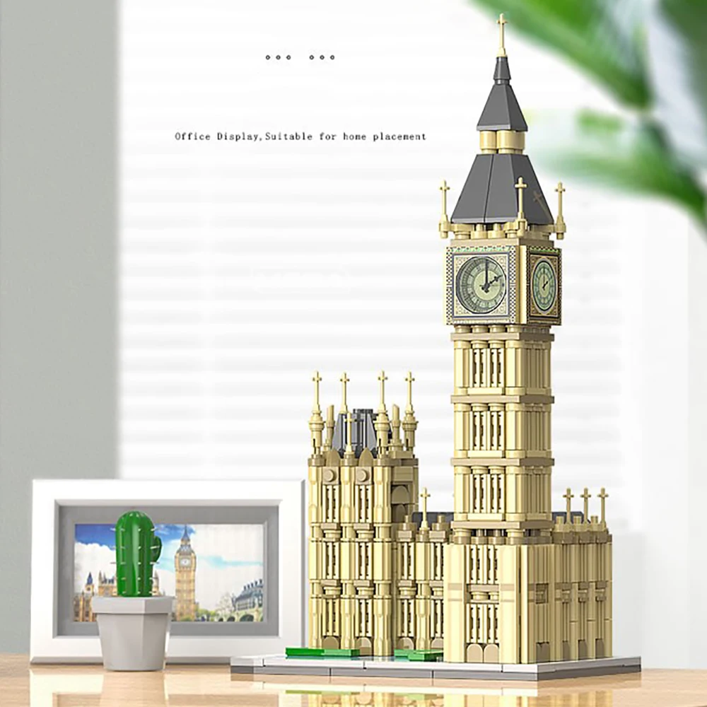 London Big Ben Building Blocks สถาปัตยกรรมที่มีชื่อเสียงอิฐรุ่นไฟ LED Turnable นาฬิกาการก่อสร้าง Self-assemble ของเล่น