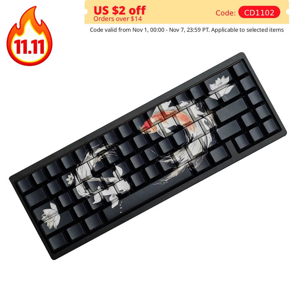 

Lucky Koi keycaps Mechanical Keyboard Thick PBT Keycap Side-engraved Translucent Key Caps for Wooting ATK keyboards Backlit Caps