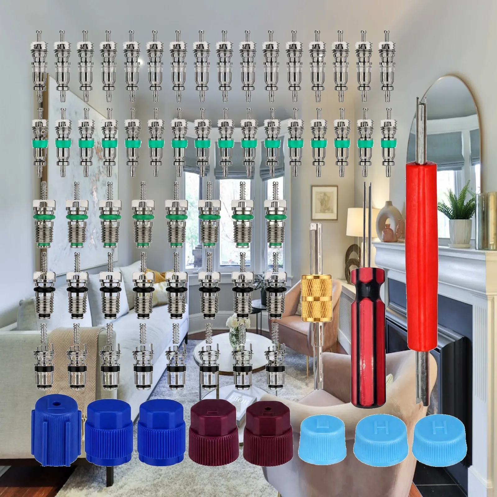 67 Piece Refrigeration Valve Seal Service Kit AC Port Core Assortment with PTFE Sealing Rings for HVAC