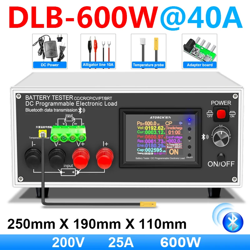 Imagem -06 - Lithium Lead-acid Battery Capacidade Monitor Carga Eletrônica Power Tester Medidor de Descarga Carro Check Tools 40a 18650 200v Dlb600w