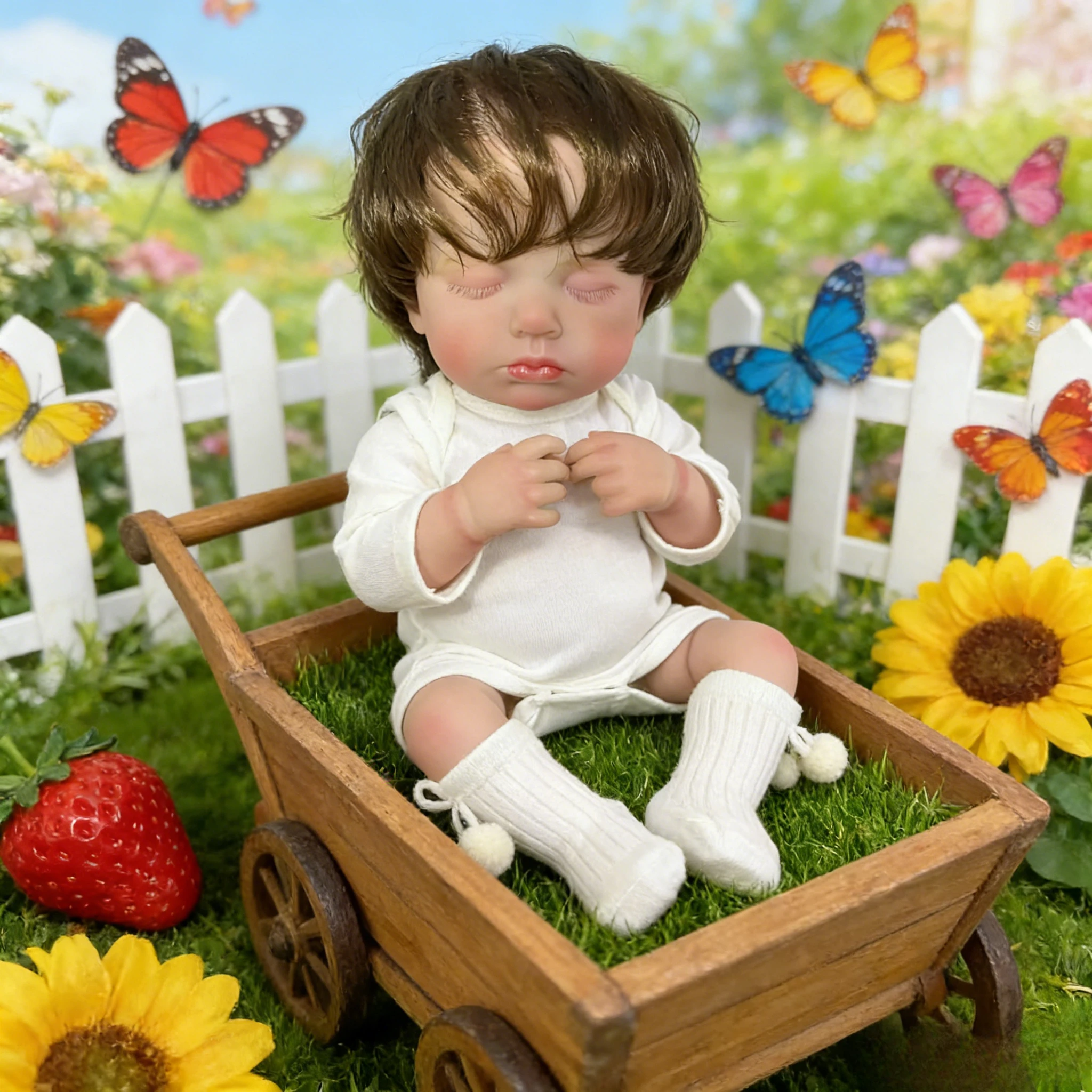 48 cm lebensechte wiedergeborene Babypuppe Loulou mit sichtbaren Adern zum Schlafen, voller Vinyl-Körper, Stoff, Hände, handgewurzeltes realistisches Haar