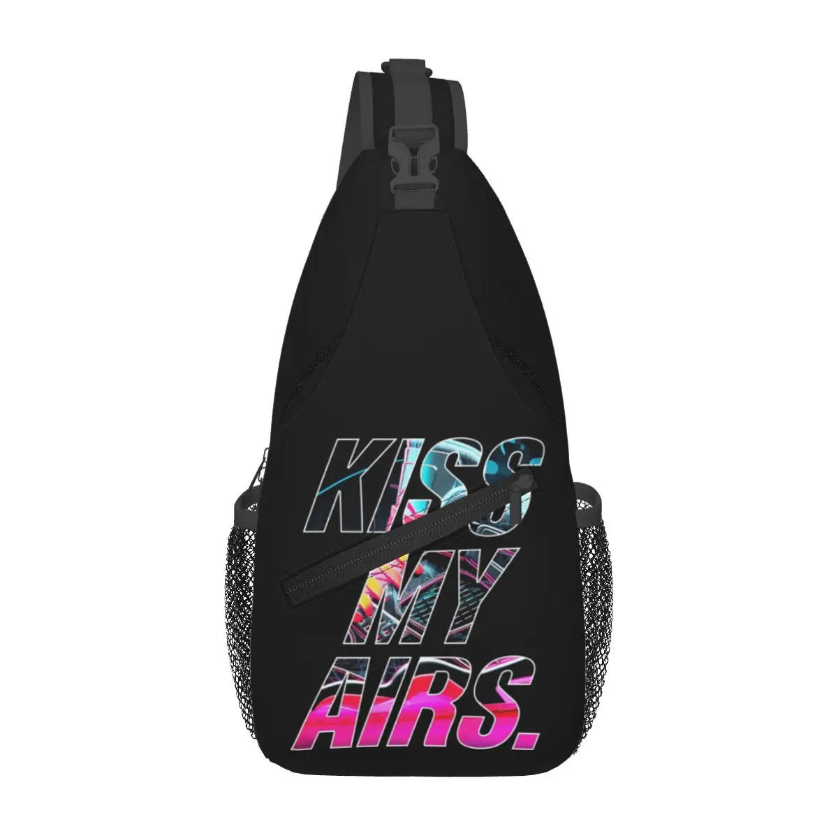 Kiss My Airs Sneaker Head Lover Basketball Chest Bag Men Sling Crossbody Backpack Chest Bag Travel Hiking Daypack Shoulder Bag