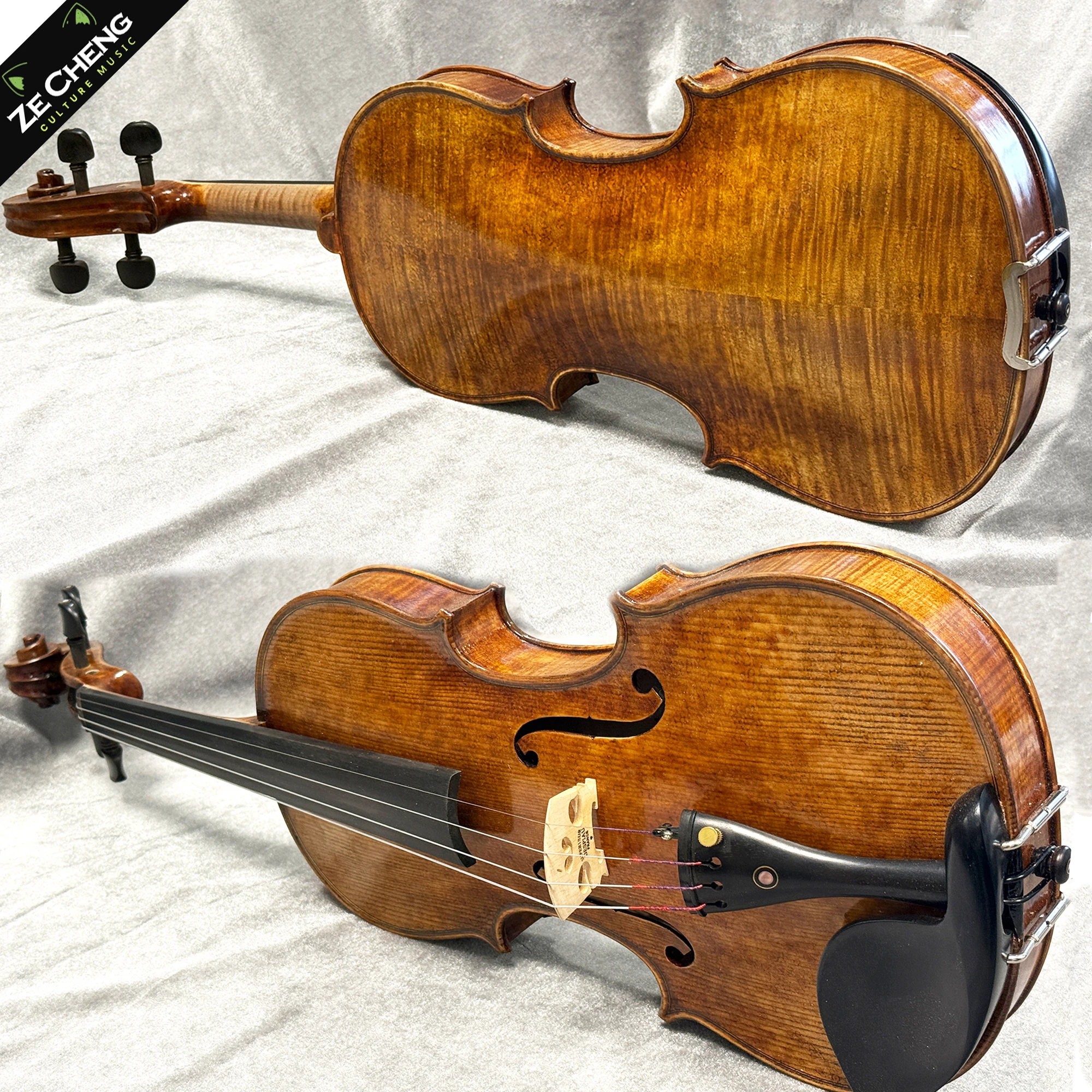 4/4 Handmade Violin Stradivarius 1716 Replica, Antique Oil Varnish, Flamed Maple Back, Ebony Parts, Complete Outfit with Case &