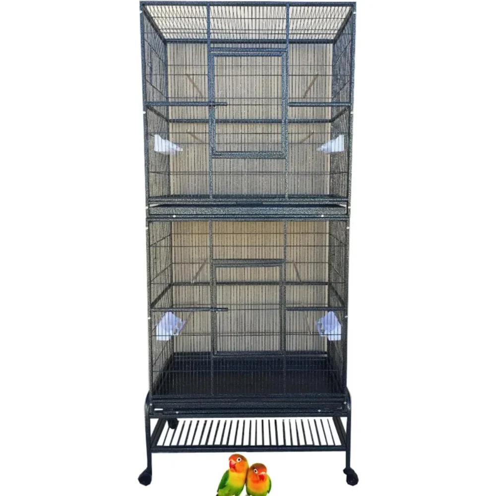 

X-Large Double Stacker Wrought Iron Cage, Bird Flight Parrot Breeder Cage, Side Breeding Door, Easy Clean Pull-Out Tray Solution