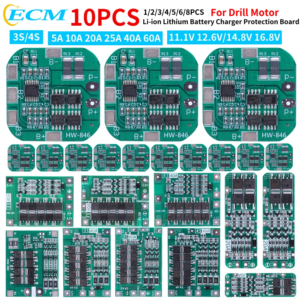 Li-ion Lithium Battery Charger Protection Board 3S/4S 5A 10A 20A 25A 40A 60A Module 18650 BMS for Drill Motor Enhance/Balance