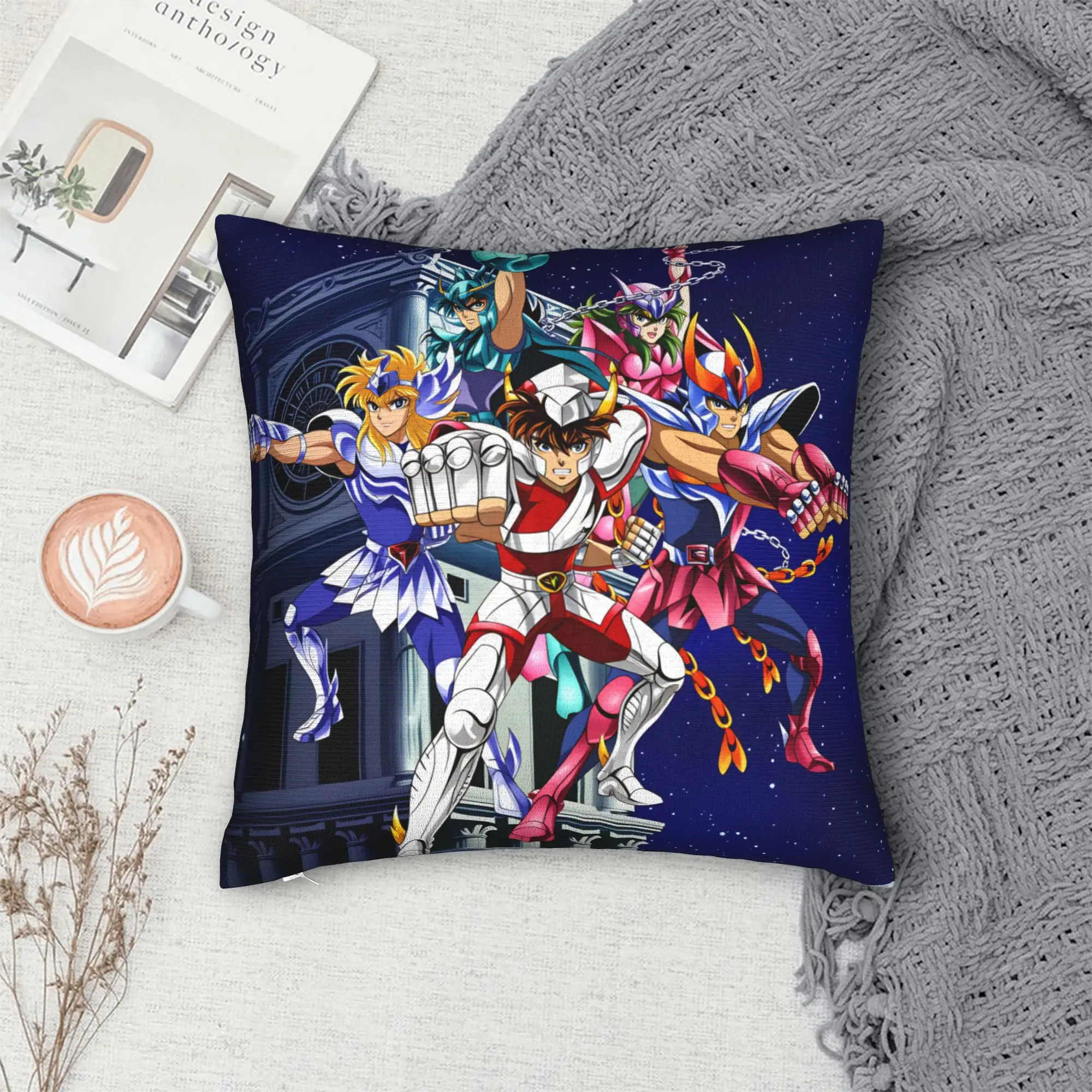 Retro Anime Saint Seiya Gold Saint Pillow Case  Print Pillow Cover Kawaii Pillowcases For Sofa Couch Bed Living Room