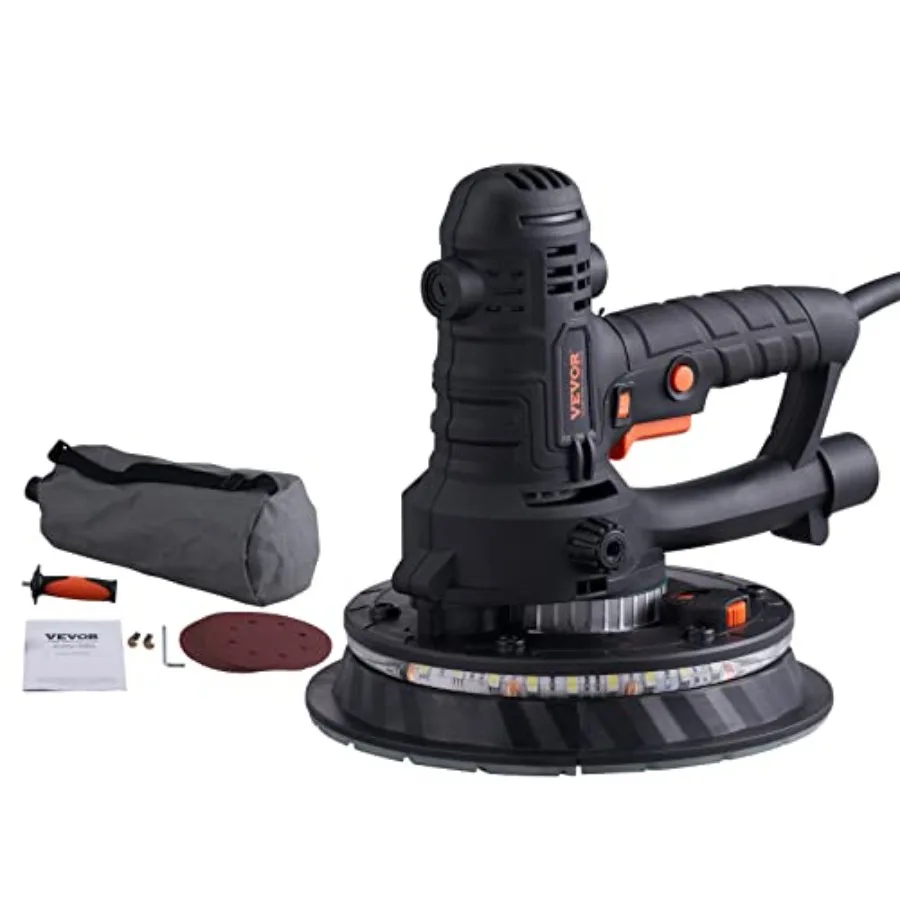 

800W Drywall Sander with 12 Sanding Discs Variable Speed 1200-2300 RPM Automatic Vacuum Dust Collection Double LED Lights Dust