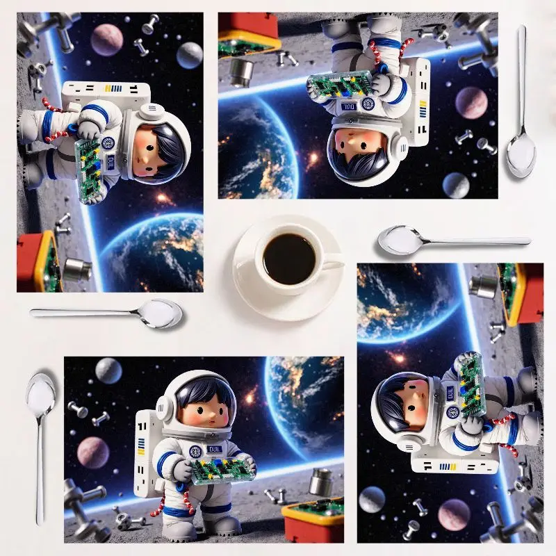 

4-piece kitchen decor placemat set, astronaut theme, rectangle, easy to clean, 12×18 inches, perfect for parties and festive occ
