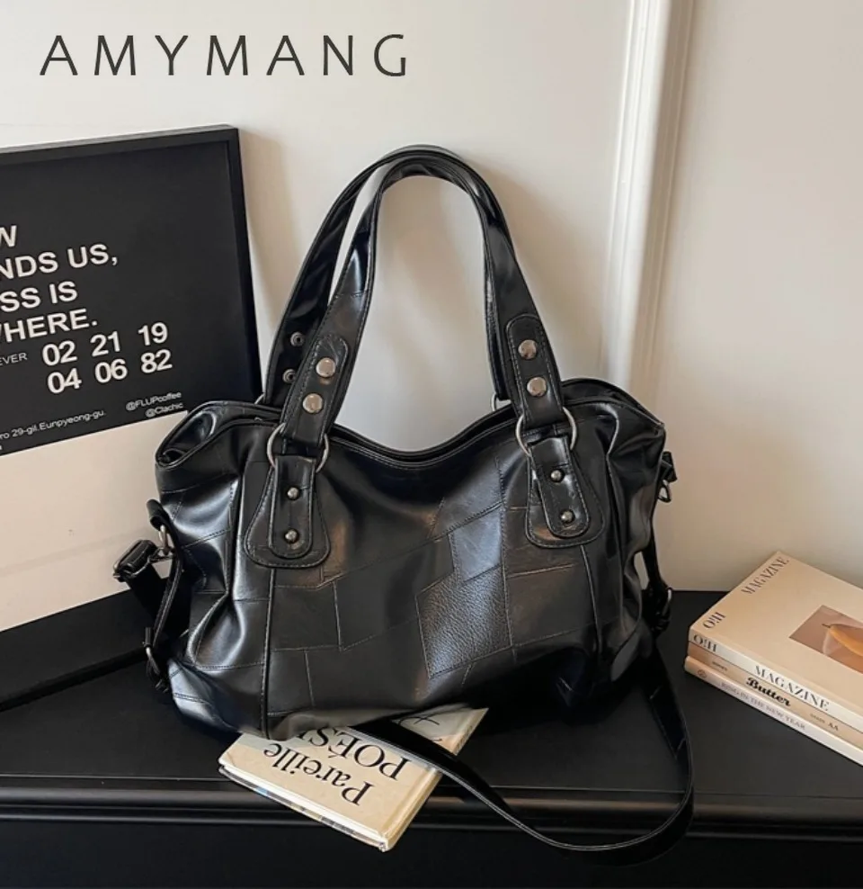 Women Large Capacity Retro Handbags Luxury Solid Color Tote Bag Soft PU Leather Tote Shoulder Bag Female Shopping Crossbody Bag