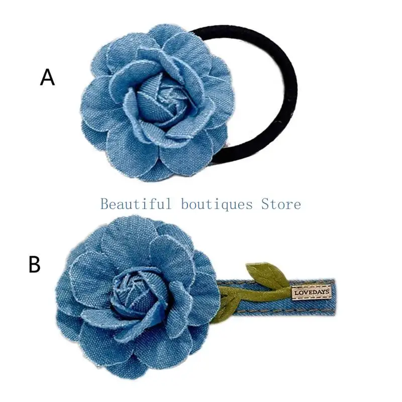 

U4LF Джинсовая заколка для волос с цветком Классический аксессуар для волос Подарочная повязка на голову Резинка для волос