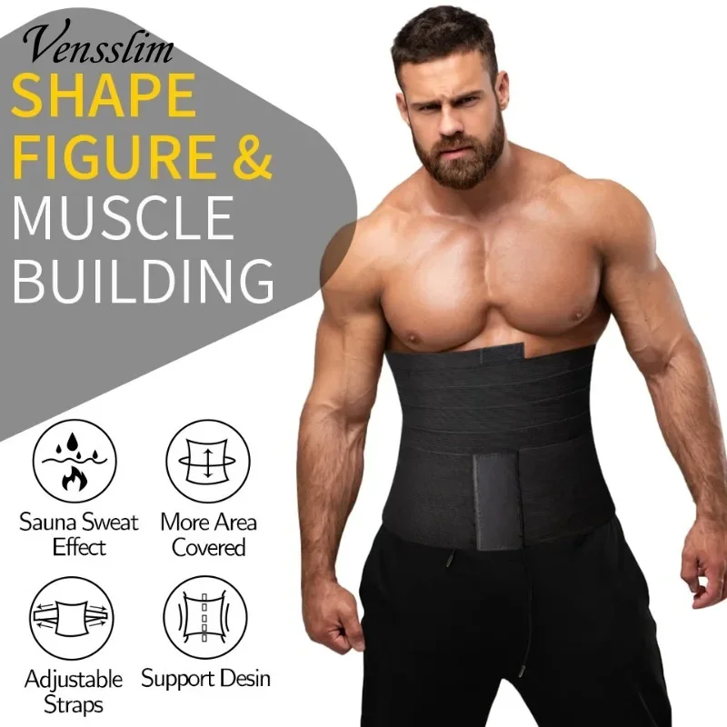 Vensslim Mens Waist Trainer Abdomen Reducer Slimming Belt Body Shaper Snatch Me Up Bandage Waist Corset Belly Shapewear Trimmer