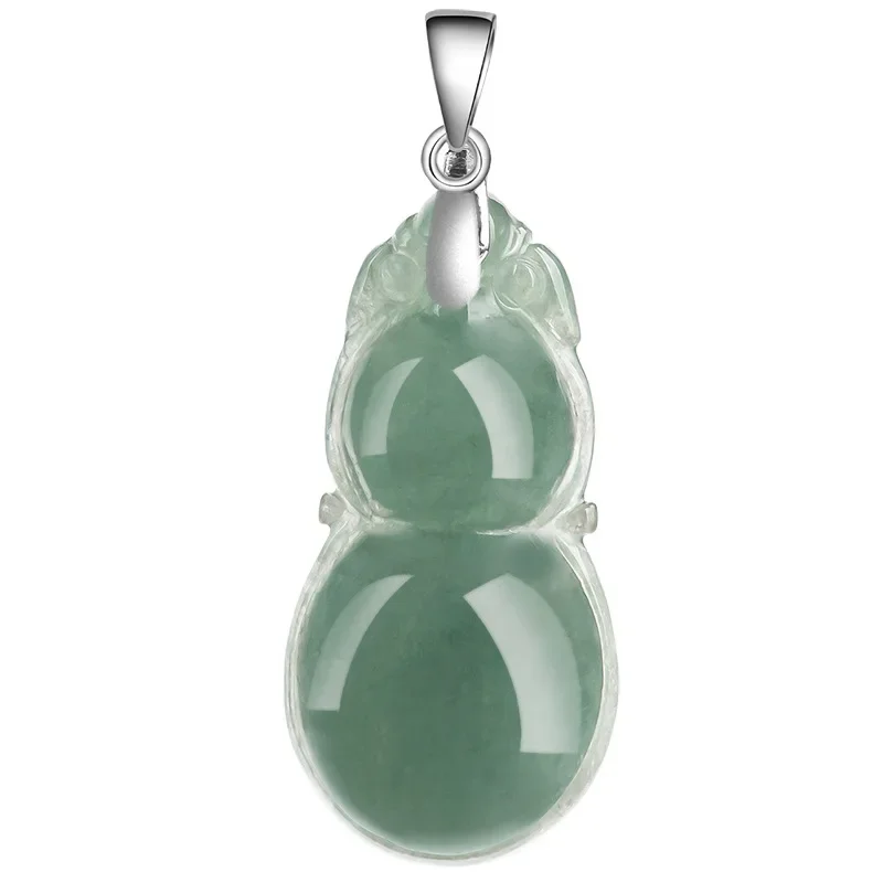 

Burmese Jade Gourd Pendant Certificate Natural Necklace Talismans Green Jadeite 925 Silver Gift Jewelry Gemstones Gemstone