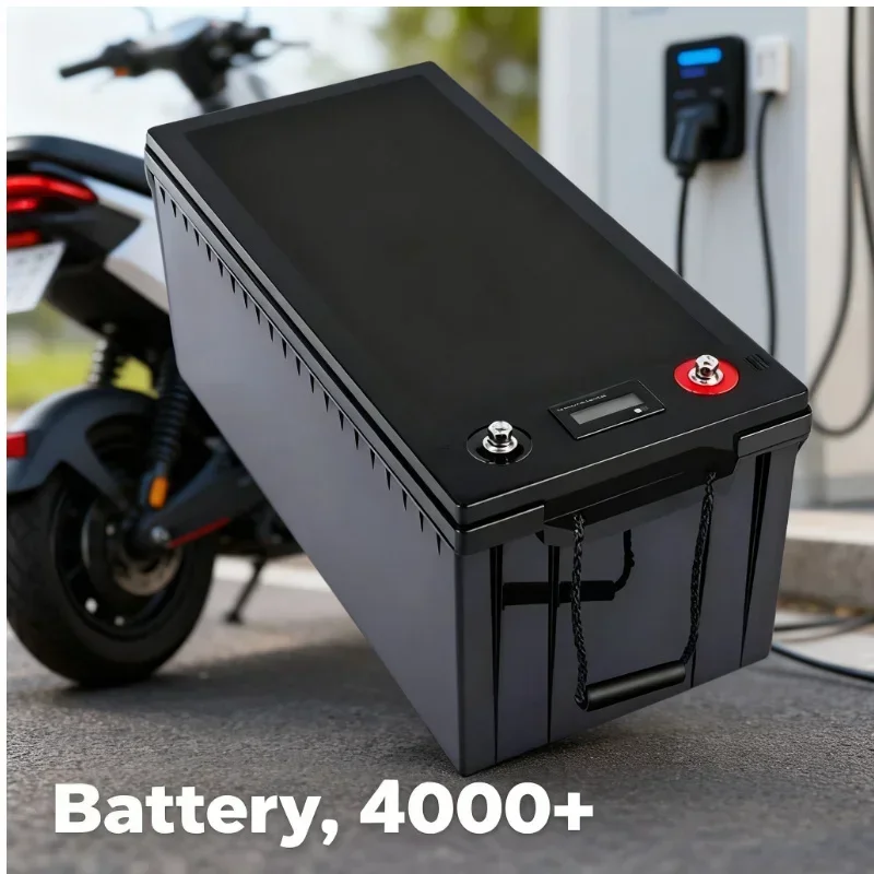 48V 100Ah LiFePO4  Iron Phosphate Battery Pack + 10A Smart Charger - Rechargeable Deep Cycle Battery for Solar Panel Inverter, R