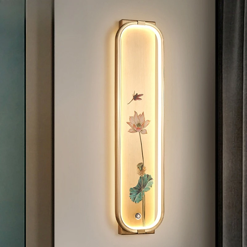 

New all-copper new Chinese-style living room bedside wall lamp, duplex building Zen hall TV wall study wall lamp
