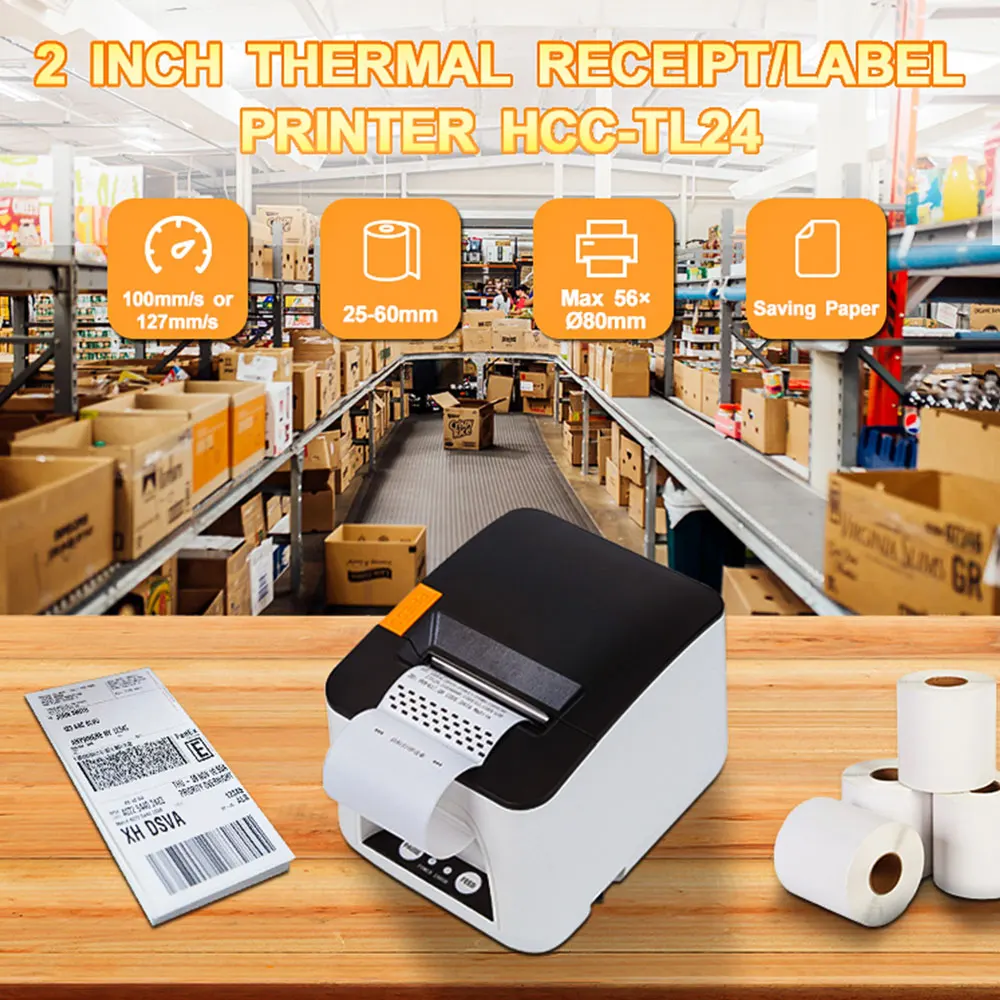 2 Inch 58mm Thermal Receipt Printer USB Label Printer Sticker Machine for Logistics and E-commerce HCC-TL24U