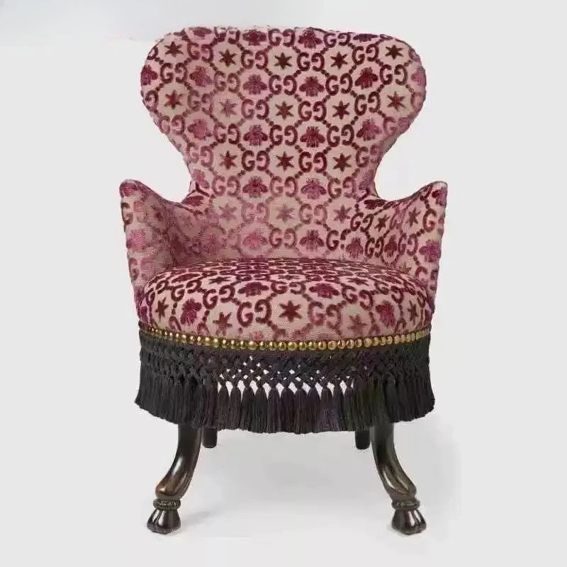 retro small apartment living room fabric single sofa chair back chair fringed dining chair