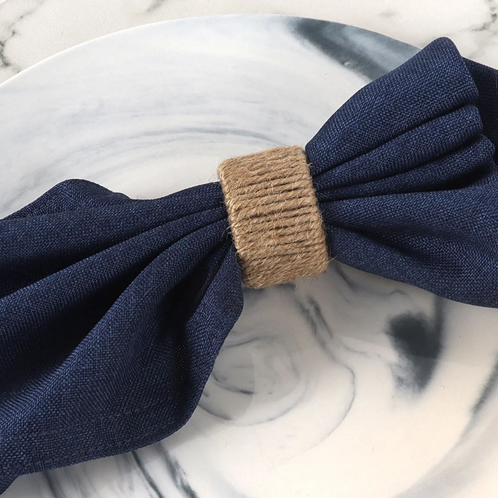 

6pcs Woven Hemp Rope Rustic Napkin Rings Table Decor Holder Buckle For Wedding Party Banquet Serviette Clasps Farmhouse Napkin