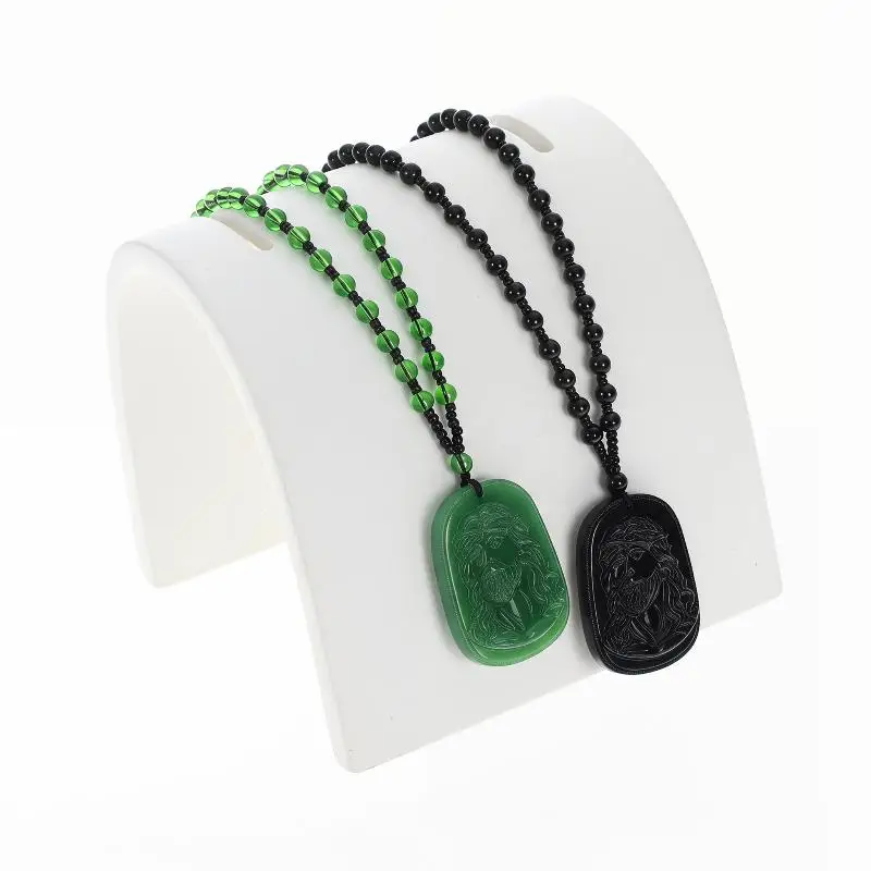 Religious Imitation Jade Statue Pendant Necklace Adjustable Chain Classic Unisex Jewelry for Men Women Birthday Gift