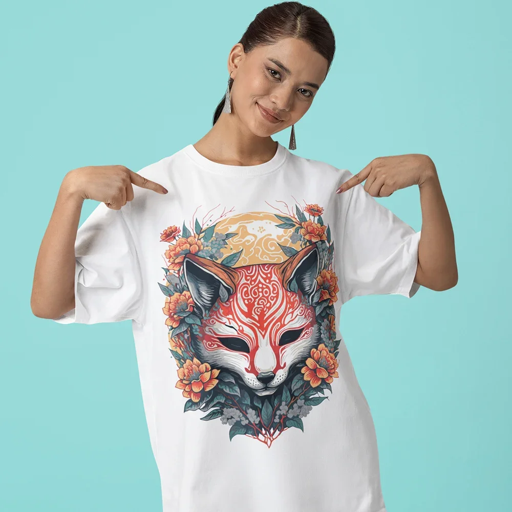 Summer 2025 T-Shirt Men Streetwear Painting Fox Graphic Women Unisex Casual White Cotton Tshirt Tops Tees Y2K Clothing Hipster