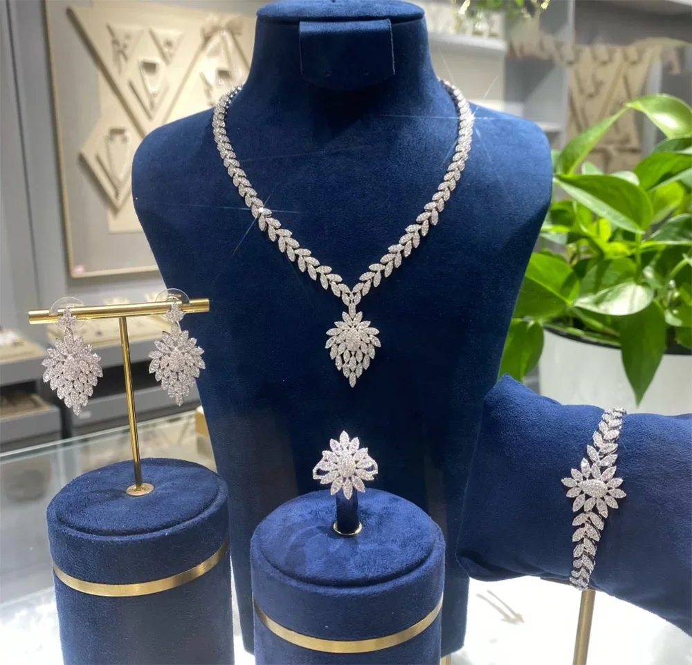 

Soramoore Gorgeous Luxury Charm Big Necklace Earrings Bangle Ring Jewelry Set For Bridal Wedding Accessories Gift High Quality