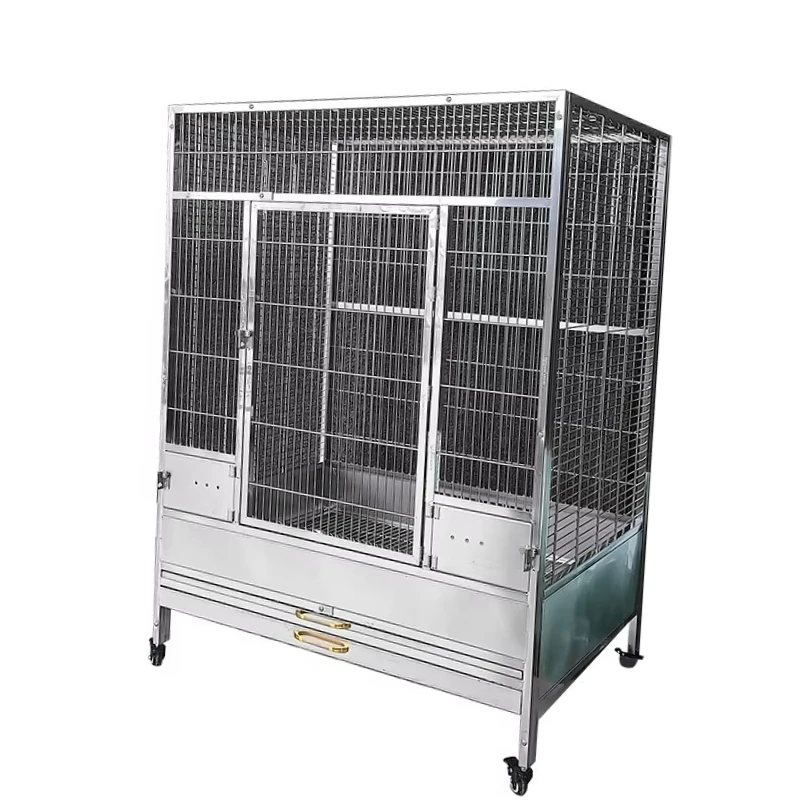 

304 Stainless Steel Parrot Breeding Cage, Luxury Villa Design with Anti-Splash Bird Stand