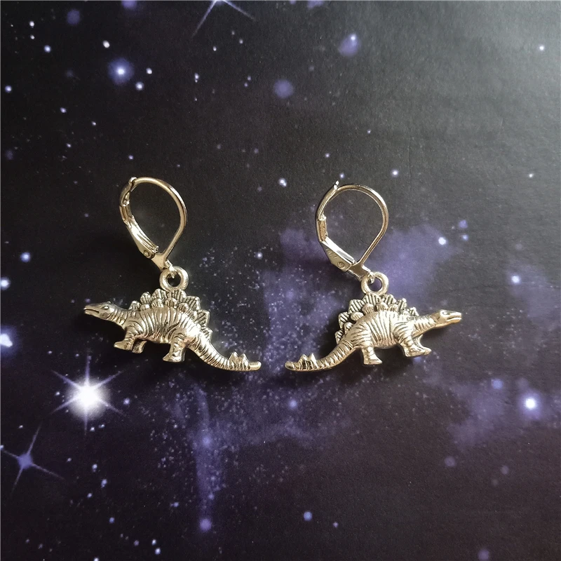 Pendientes de Estegosaurio, pendientes de dinosaurio, geniales pendientes colgantes, pendientes de palanca trasera, pendientes de animales