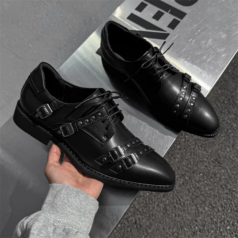

Мужская роскошная модная обувь из натуральной кожи в стиле панк-рок, туфли-оксфорды на шнуровке с острым носком, брендовые дизайнерские кроссовки с пряжкой, мужская обувь